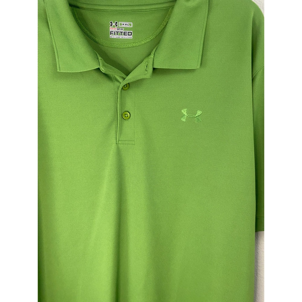Under Armour Polo Shirt Men XXL Lime Green HeatGear Fitted Athletic Top - Picture 3 of 10